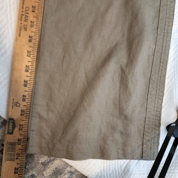 MNG Linen-blend Fold-Waist Wideleg Pants Dark Khaki Size Medium Pull On Stretch - Picture 4 of 12
